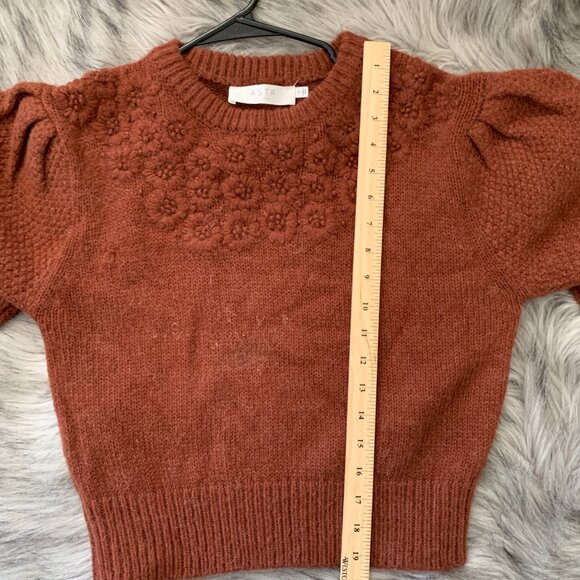 ASTR Women Puff Sleeve Appliqué Floral Sweater, Brown, Size S - Picture 6 of 6